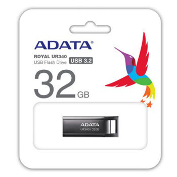 32GB USB3.1 Flash Drive ADATA "UR340", Black, Metal Case, Slim Capless, Keychain (R:Up to 100 MB/s) 