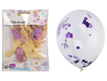 Набор шаров воздушных 10шт, D30cm, белый с пурпур точками 