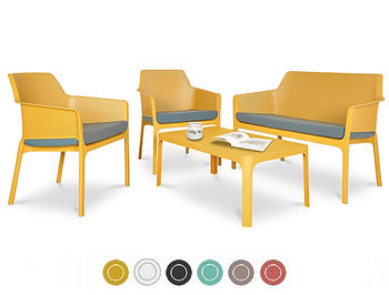 Set mobila de terasa NARDI NET BENCH + 2 fotolii NET RELAX + Masa NET TABLE 100 + Saltele scaune