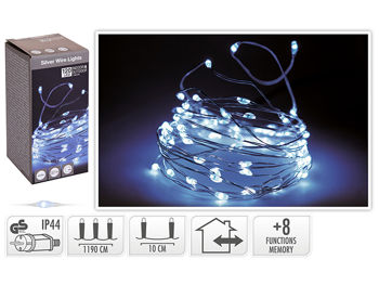 Luminite de Craciun "Fir" 120microLED alb, 12m cablu transparent, 8reg 