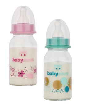 ”Baby-Nova” Biberon din sticlă, 125 ml, 0-24 luni, debit lent, 1 buc. (44606) 