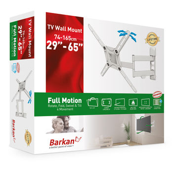 Wall Mount Barkan ''3400W'' White 29"-65" Full Motion, max.40kg, VESA mm: up to 400x400mm 