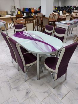 Комплект овальный 840 + 6 стульев Merchan фиолетовые с белым 