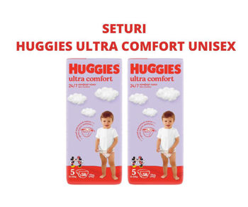 1 Set 2 pachete scutece Huggies Ultra Comfort Mega 5 Unisex  (12-22 kg), 58 buc 