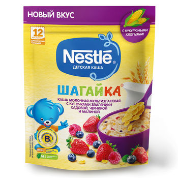 купить Каша мультизлак земляника-черника-малина с молоком Nestle Шагайка, с 12 месяцев, 190г в Кишинёве 