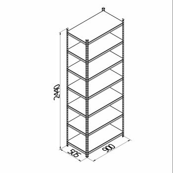 cumpără Raft metalic galvanizat cu placă din plastic Gama Box  900Wx505Dx2440H mm, 7 polițe/PLB în Chișinău 