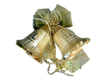 Decoratiune pentru brad "2 clopotei" 20cm (rosu, argintiu, auriu) 