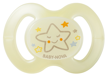 "Baby-Nova" "Светящаяся в темноте" ортодонтическая пустышка, без кольца, от 6 месяцев, Силикон, без BPA, 1 шт. (24242) 