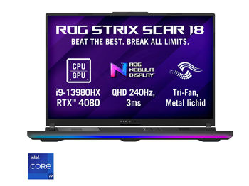 Laptop 18 ASUS ROG Strix SCAR 18 G834, Intel i9-13980HX 2.2-5.6GHz/32GB DDR5/1TB PCIe 4.0 NVMe/GeForce RTX4080 12GB GDDR6/WiFi 6E 802.11ax/BT5.2/2.5G LAN/HDMI/Cam/Backlit RGB Keyb./18 ROG Nebula QHD+ IPS 3ms 240Hz 500nits (2560x1600)/No OS/Gaming G834JZ-N6021
