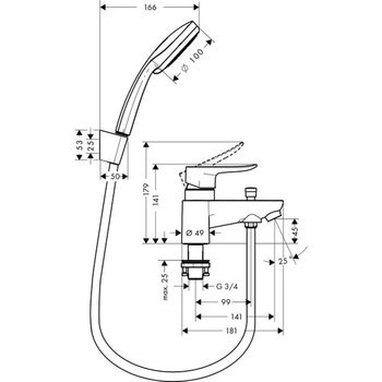 Metris Baterie pentru cadă cu duș manual 