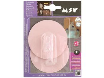 Carlige autoadezive MSV 2buc rotunde 8cm roz, plastic 