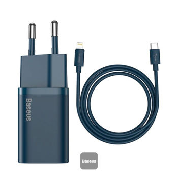 Baseus Super Si Quick Charger Type-C PD3.0 20W （With Baseus Cable Type-C to Lightning 1m), Blue 