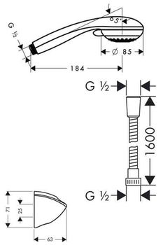 Crometta 85 Set duș manual Vario cu suport și furtun 160 cm 