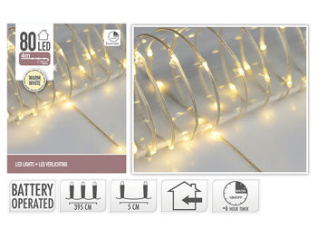 Luminite de Craciun "Fir" 80microLED alb-cald, 4m, 3XAA, cronometru 