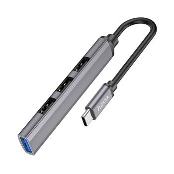 Адаптер Hoco HB26 4 in 1 adapter (Type-C to USB3.0+USB2.0*3), metal gray 765482