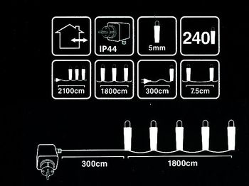 Огни новогодние "нить" 240LED раз.цв, 18m, in/out 