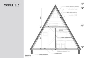 Casă metalică modulară tip A frame 60 mp + etaj 12 mp – model XL 