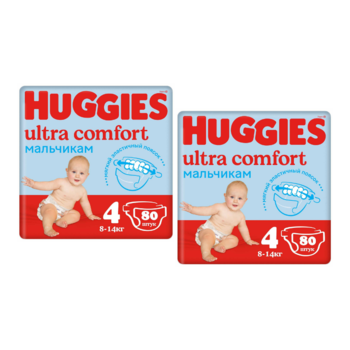 Набор подгузники для мальчиков Huggies Ultra Comfort 4 (8-14 кг)  2x80 шт. 
