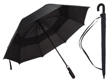 Зонт-трость D130cm однотонный, чехол, ручка-крючок, черный 
