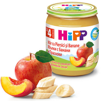 купить Пюре Hipp из бананов, персиков и яблок (4+ мес.), 125 г в Кишинёве 
