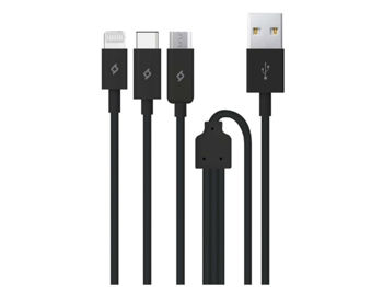 ttec Cable Trio USB to Type-C, Lightning, Micro-USB 2.1A (1.2m), Black 