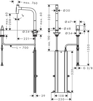 Metris Select M71 Baterie de bucătărie, cu dus extensiv, 2jet, sBox 