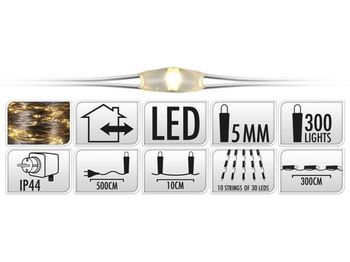 Luminite de Craciun "Turturi" 300MicroLED alb-cald, 3m cablu transparent 