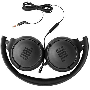 JBL TUNE 500 Black On-ear Headset with microphone, Dynamic driver 32 mm, Frequency response 20 Hz-20 kHz, 1-button remote with microphone, JBL Pure Bass sound, Tangle-free flat cable, 3.5 mm jack, Black JBLT500BLK