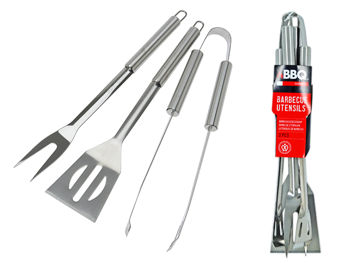 Instrumente pentru gratar BBQ 3unitați (spatula, furculita, cleste), inox 