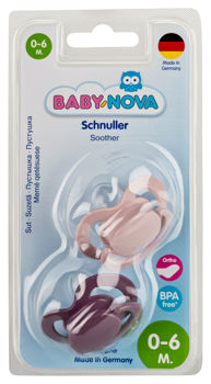 2 buc, Suzetă din silicon Baby-Nova mono rotundă, cu inel(0-6 luni) 