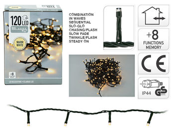 Luminite de Craciun "Fir" 120LED alb-cald, 9m fir verde, 8reg, in/out 