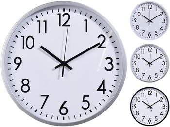 Часы настенные круглые 30cm, H4cm, пластик, белый, 3 дизайна 