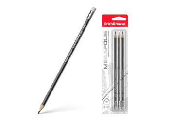 Set creioane simple cu radiera 3buc HB ErichKrause Megapolis, blister 