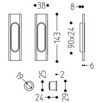 Комплект ручек для раздвижных дверей 1038-03/04 полированная латунь 