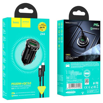 Hoco Z44 Leading PD20W+QC3.0 car charger set(Type-C to iP) 