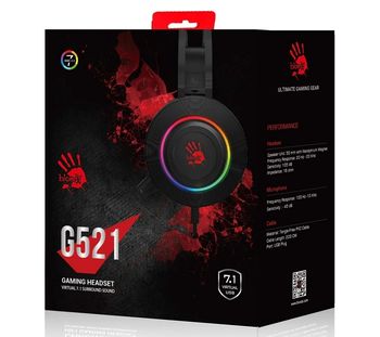 Gaming Headset Bloody G521, 50mm drivers, Neodymium magnet,  20-20kHz, 16 Ohm, 105db,RGB, USB, Black 