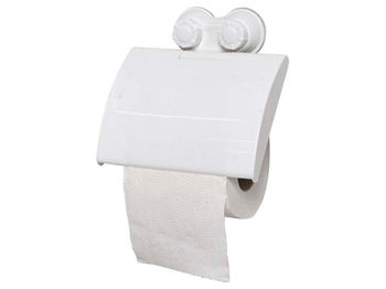 Suport pentru hârtie WC cu capac pe ventuze Evideco 15.2X16X3.8cm, alb 