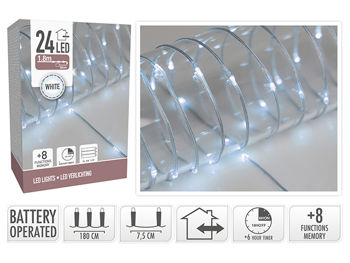 Luminite de Craciun "Fir" 24microLED alb, 3XAA, 8 regimuri, cronom 