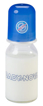 Biberon din sticlă Baby-Nova unicolor, cu tetină din silicon rotund(0-24 luni), 125 ml 