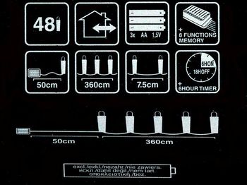 Огни новогодние "нить" 48LED т-бел, 3XAA, 8реж, таймер(6ч вк 