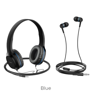 Hoco Set (On-Ear Headphones + Earphones) 3.5mm W24, Blue 