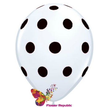 Воздушный шар белый  с рисунком Горошек - 30 см 