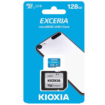 Card de memorie 128GB Kioxia Exceria LMEX1L128GG2 microSDHC (Toshiba), 100MB/s, (Class 10 UHS-I) + Adapter MicroSD->SD