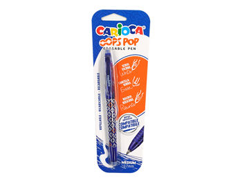 Ручка шариковая стираемая Carioca Oops Pop синяя с 2 резинками, 0.7mm, блистер 