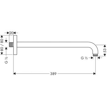 Suport pentru dus din perete, 389 mm 