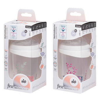 cumpără NIP First moments Biberon gat larg, plastic,tetina rotunda, anti-colic,silicon, 0+, M, 270ml în Chișinău 