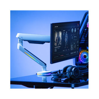 Suport pentru monitoare Brateck LDT54-C012L RGB Lighting Gaming Monitor Arm with built-in control, for 1 monitor, Clamp-on, 17"-32", Tilt Range +40° ~ -40°; Swivel Range +90° ~ -90°; Screeen Rotation 360°, VESA: 75x75, 100x100, Arm Extend: 477mm, Weight Capacity per screen 9 Kg (Brat pentru monitor gaming RGB cu control incorporat, pentru 1 monitor, cu clip)