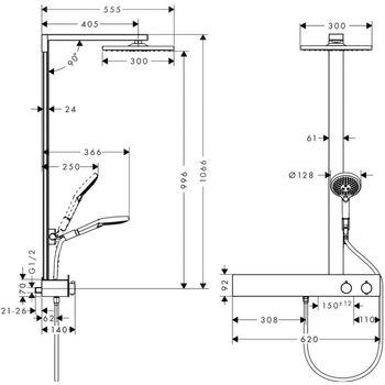 Sistema de dus Hansgrohe Raindance E Showerpipe 300 1jet cu ShowerTablet 600 