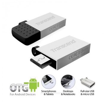 64GB USB2.0/Micro-USB Flash Drive Transcend "JetFlash 380", Silver, Metal Case,OTG (R/W:20/10MB/s) 