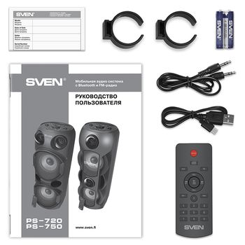 Partybox SVEN "PS-720" 80w, Black, Bluetooth, TWS, Bluetooth, FM, USB, microSD, 2x4400mA*h 